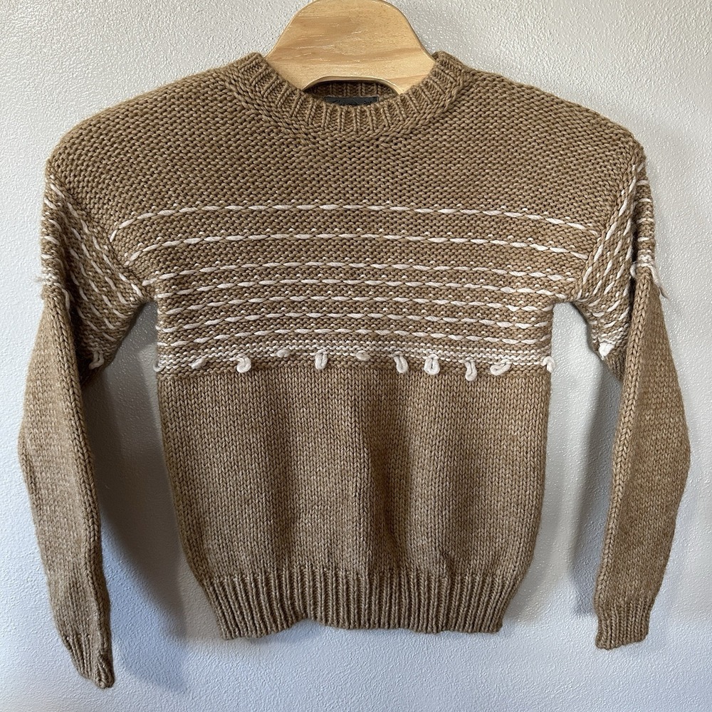 Anthropologie‎ Elsamanda Alpaca Wool Blend Beige White Crew Neck Sweater Medium